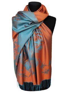 17023 Палантин с большим цветком и веточкой двухсторонний